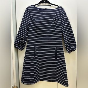 NWT Eliza J Navy & White Stripe open back with puffed sleeves